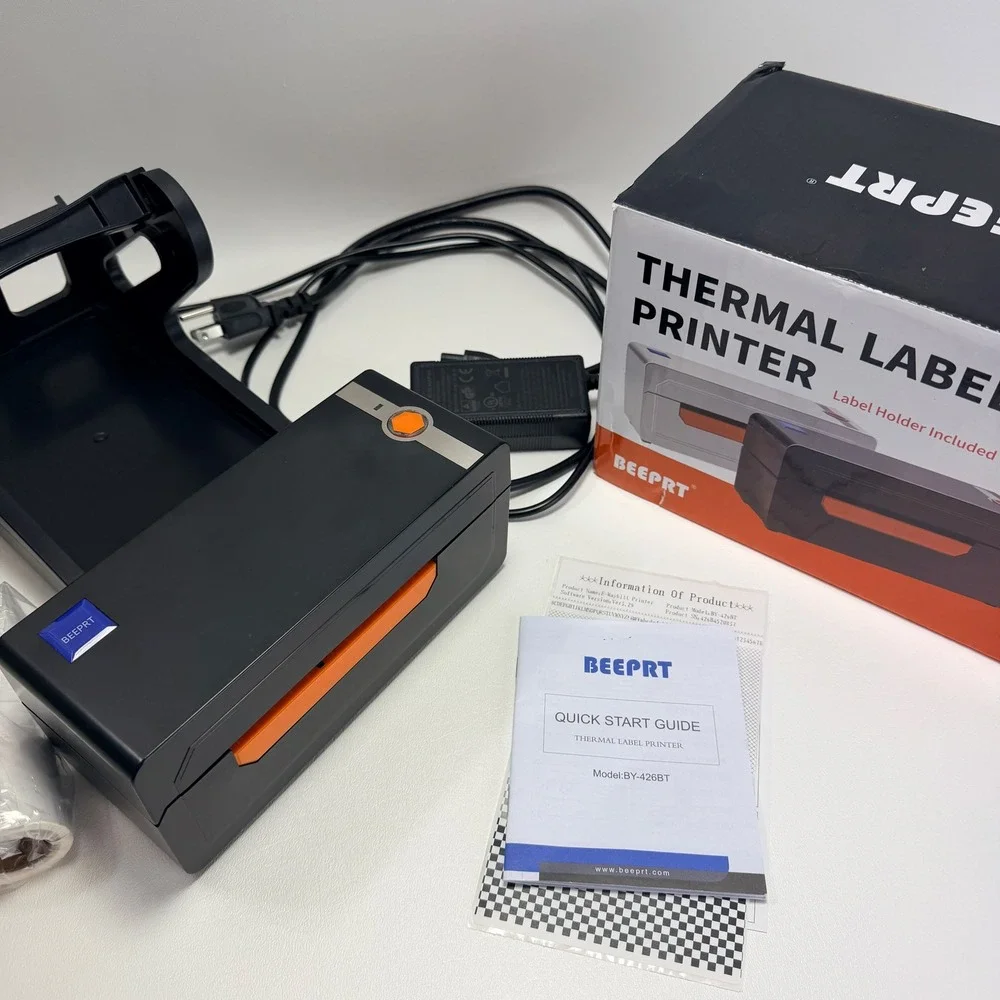 BEEPRT Thermal Label Printer with Holder Black USB or Blue Tooth